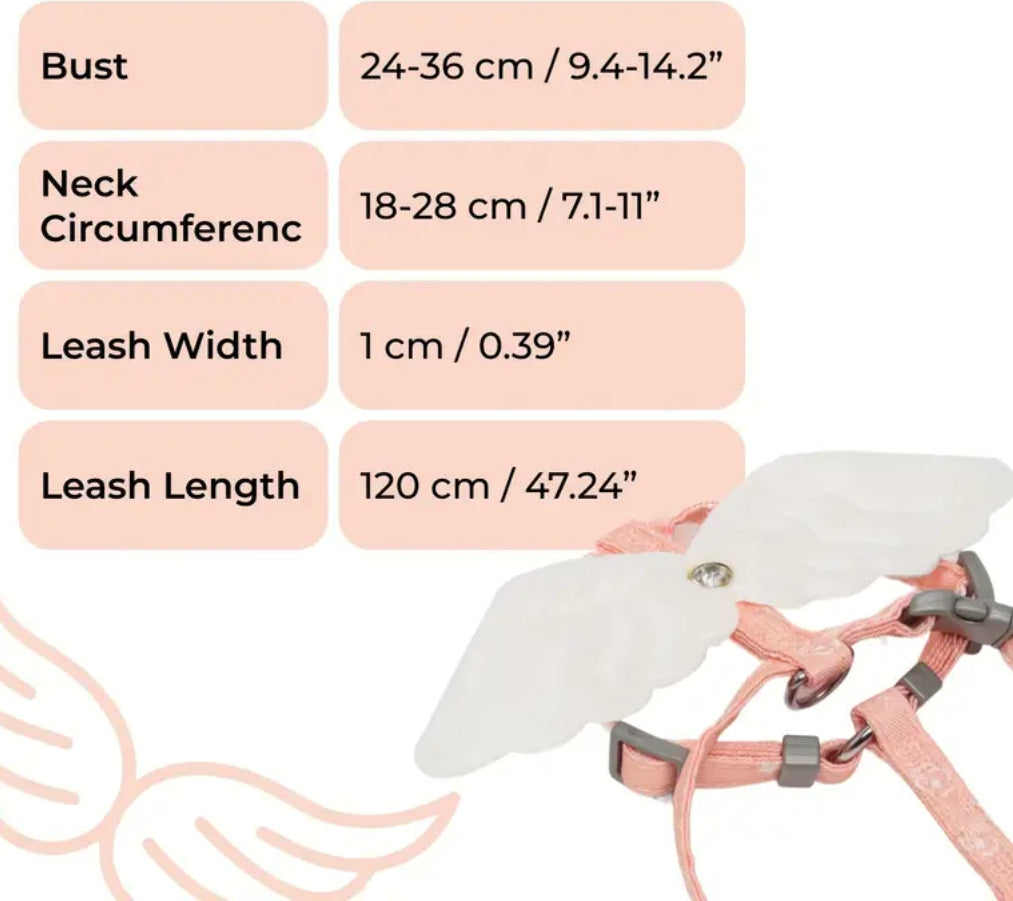 Dog/Cat harness with angel wings and leash set