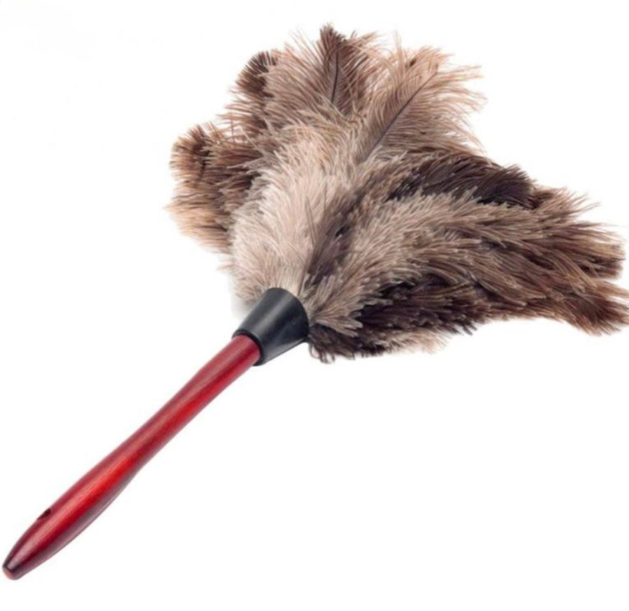 Plumeau en véritable plume d'autruche avec manche en bois