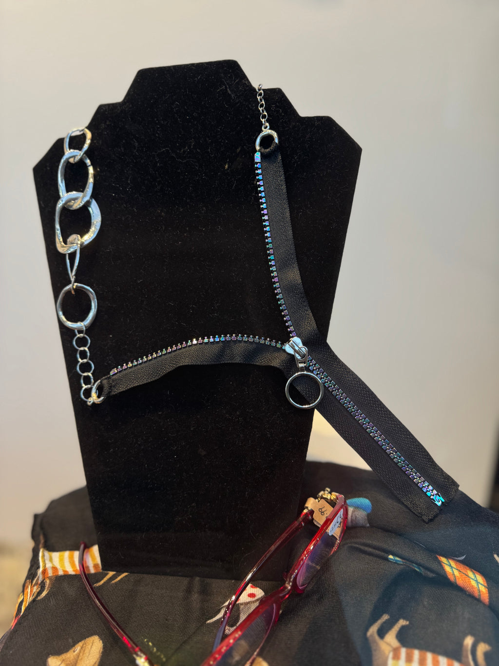 Collier zip et chaîne fait main