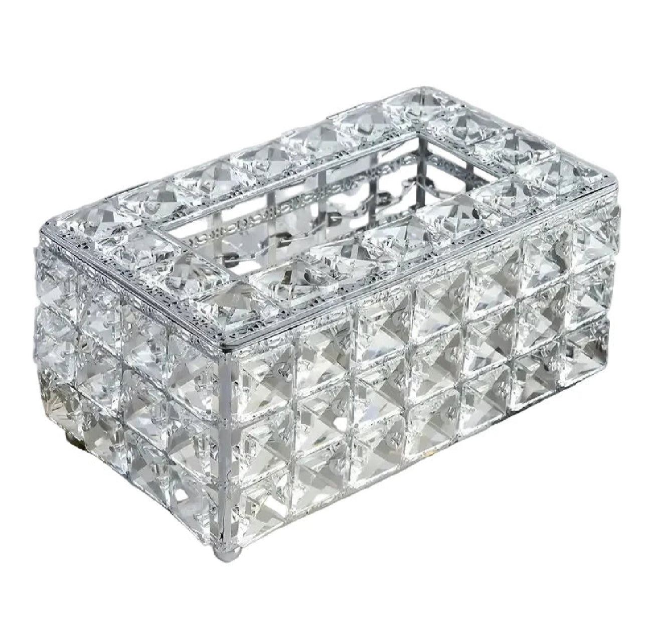 Boîte à mouchoirs en cristal et fer forgé argenté