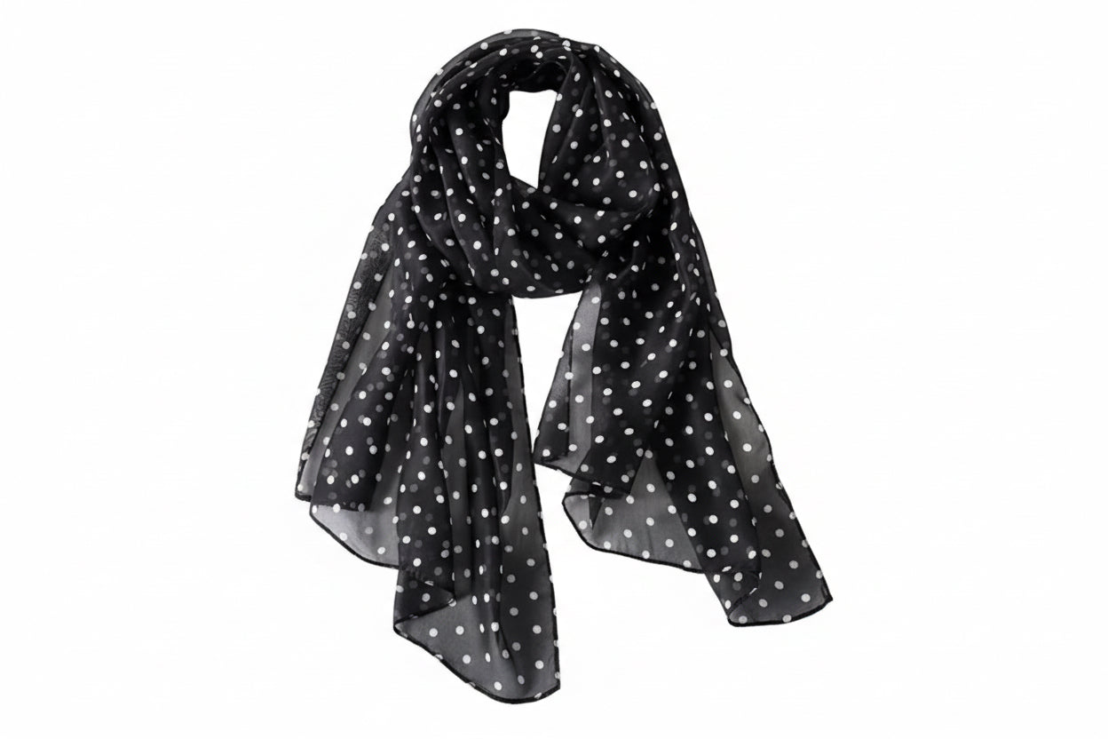 Chiffon Black and White Polka Dot Scarf