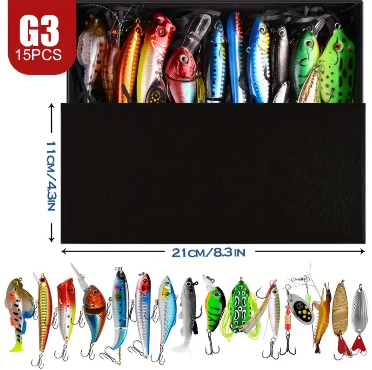 Coffret cadeau d'appâts et de matériel de pêche (15 pièces)