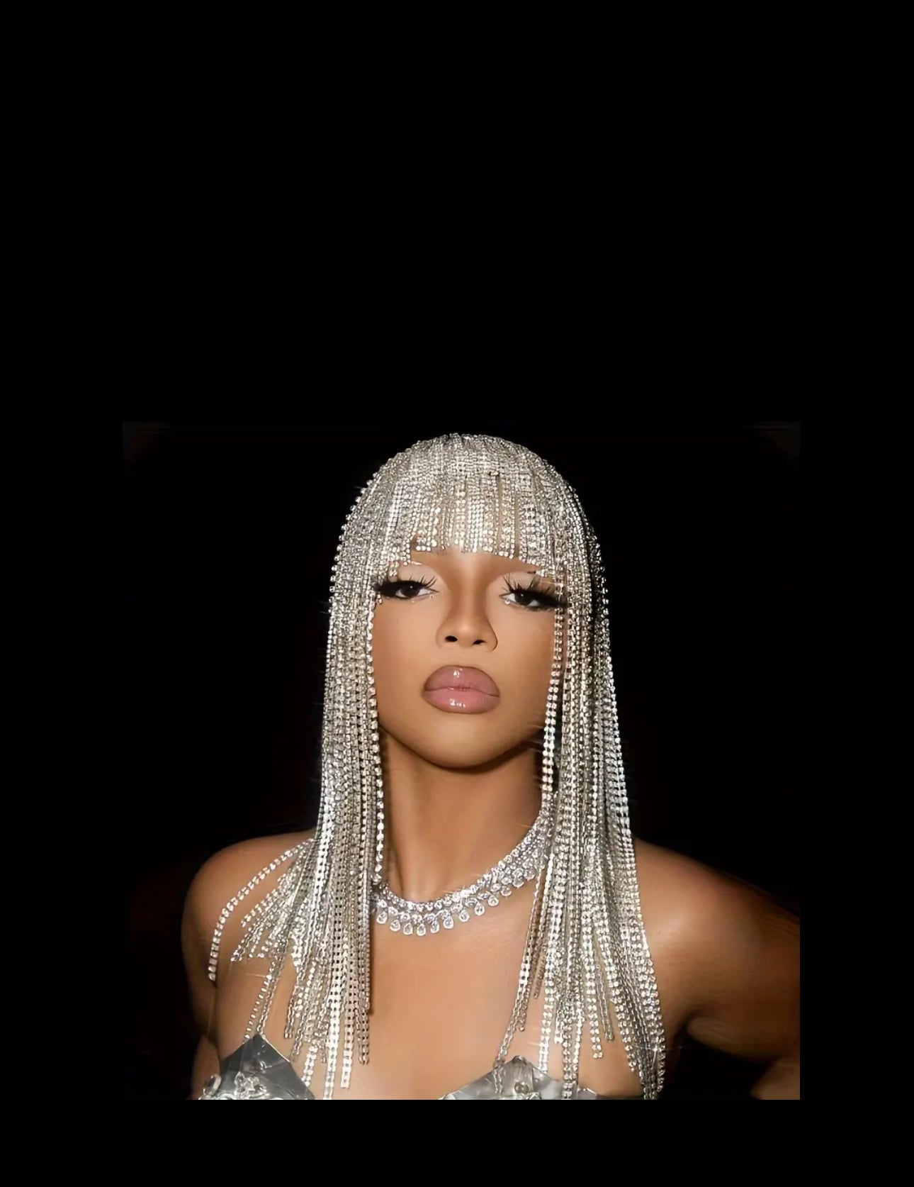 Diamonte long tassel wig (silver)