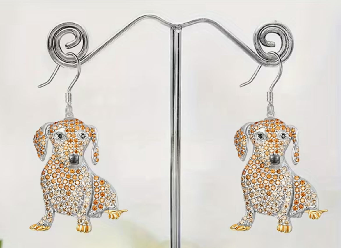 Rhinestone Dachshund earrings