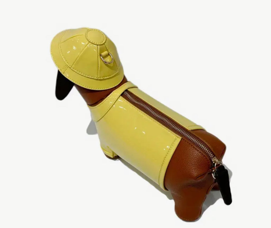Dachshund Dog in Raincoat Handbag ( with vegan leather strap)