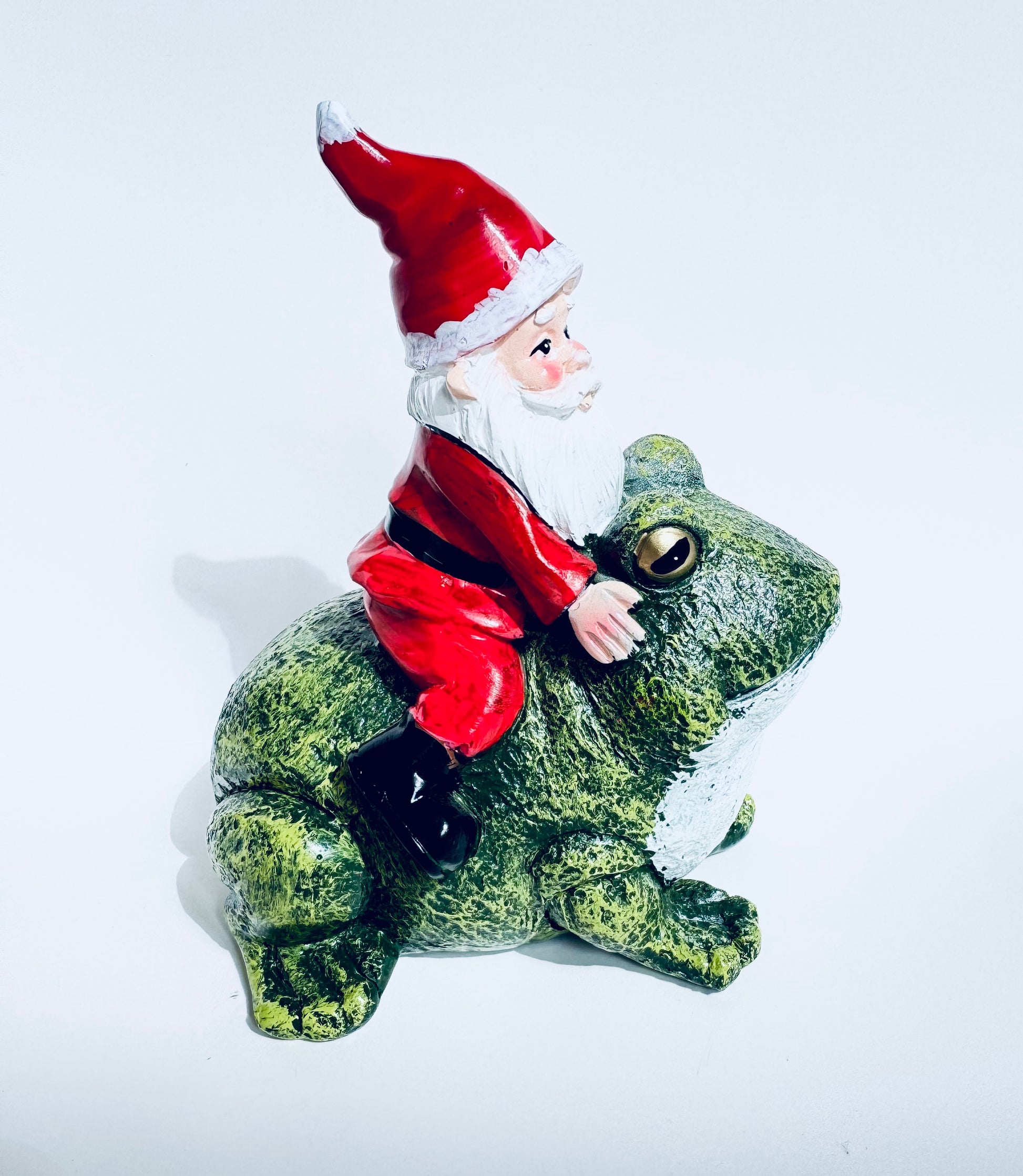 Handpainted Santa Riding Frog Figurine