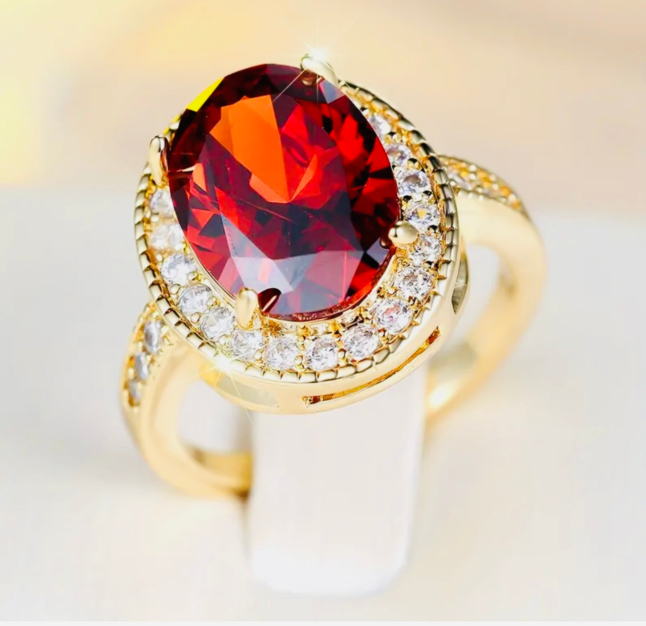 Gold plated red zirconia ring