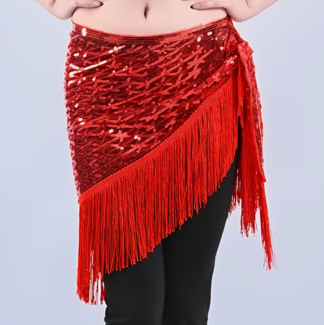Red Sequin Tassel Dancing Scarf