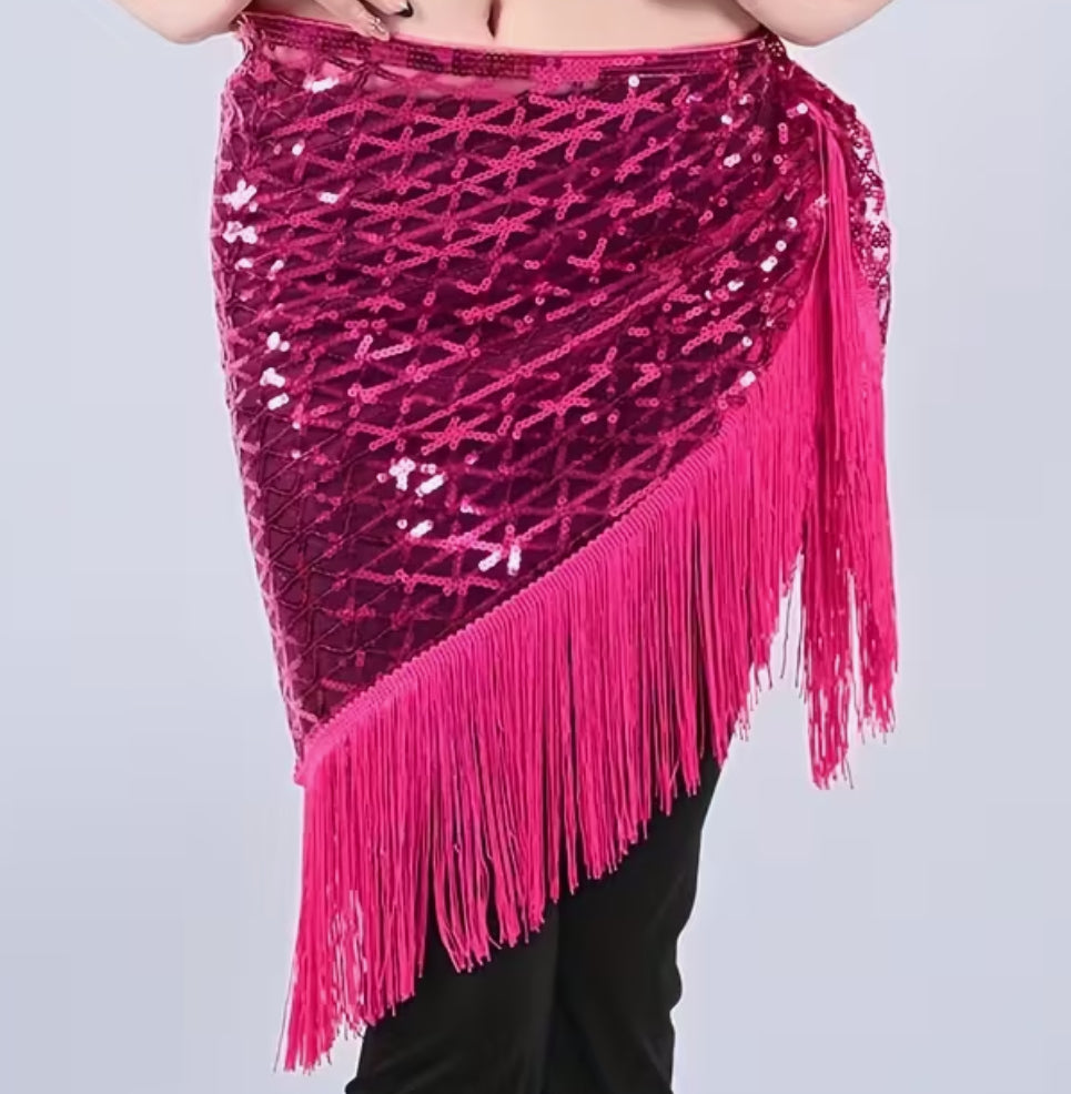Pink Sequin Tassel Dancing Scarf