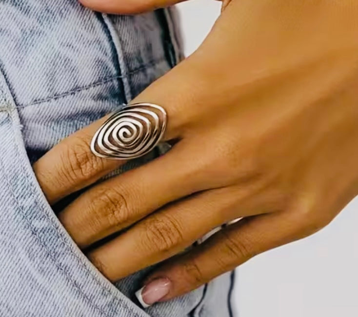 Bague spirale en acier inoxydable (argent ou or)