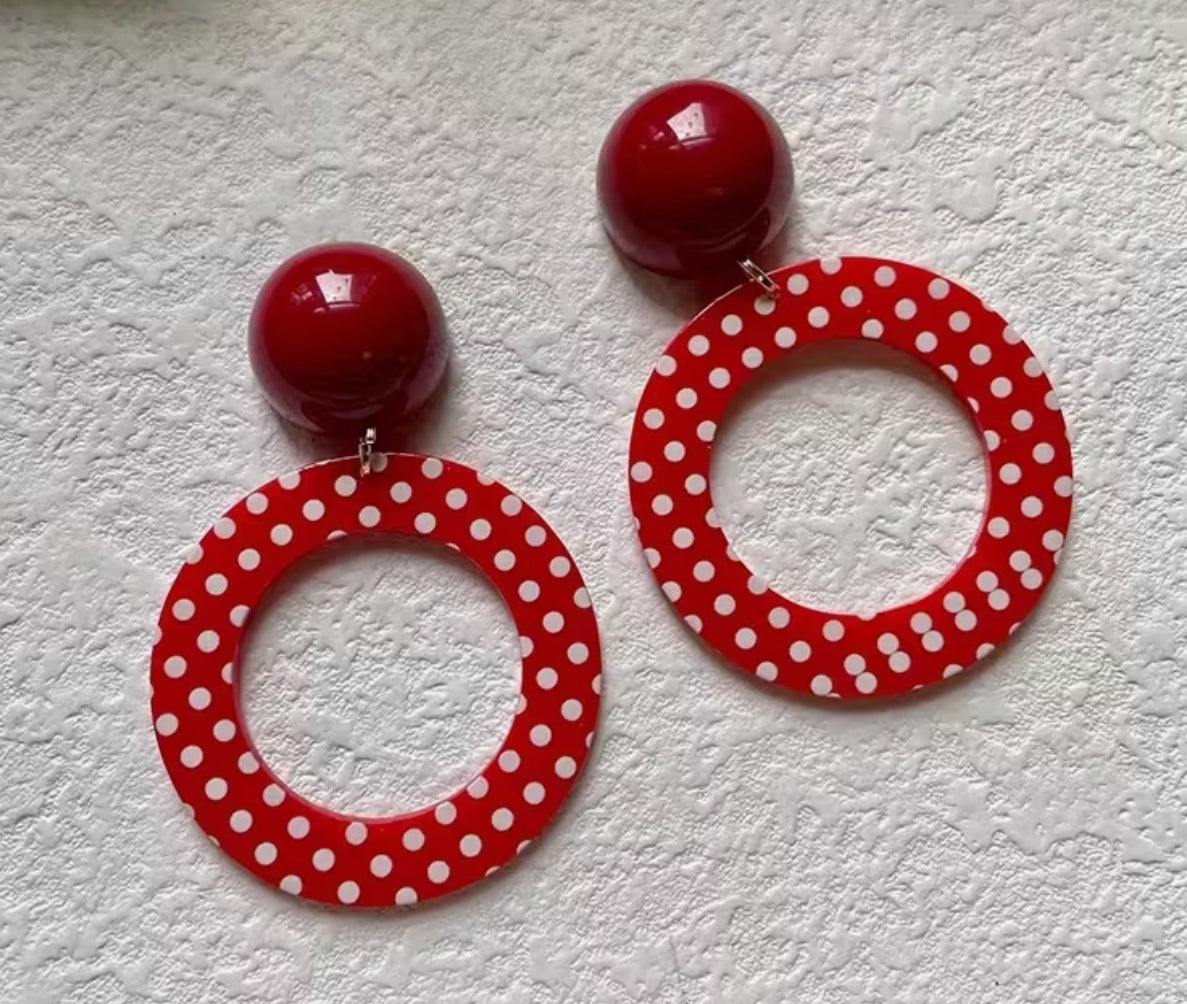 Red and white polka dot earrings