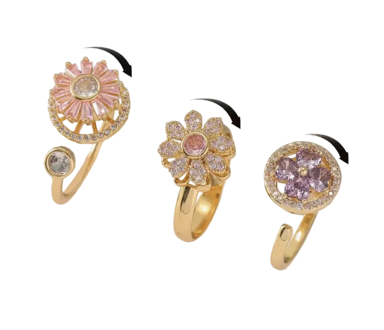 Zirconia Flower Fidget Ring (Various Styles)