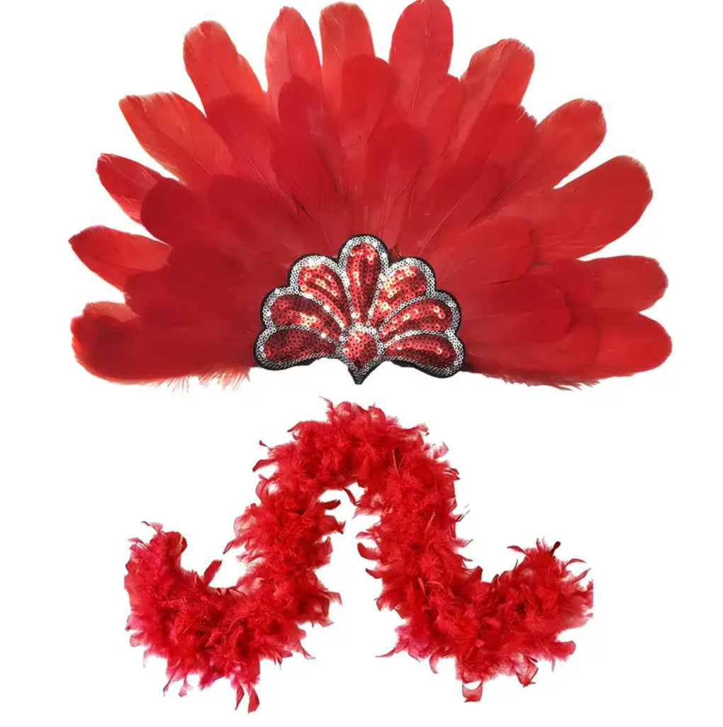 Red Feather Headpiece and Boa