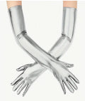 Silver PU leather long gloves