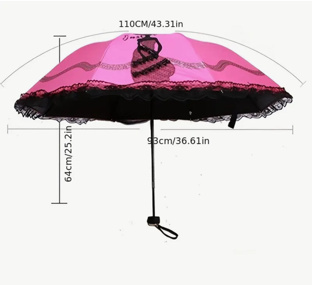 Parapluie rose avec dentelle noire