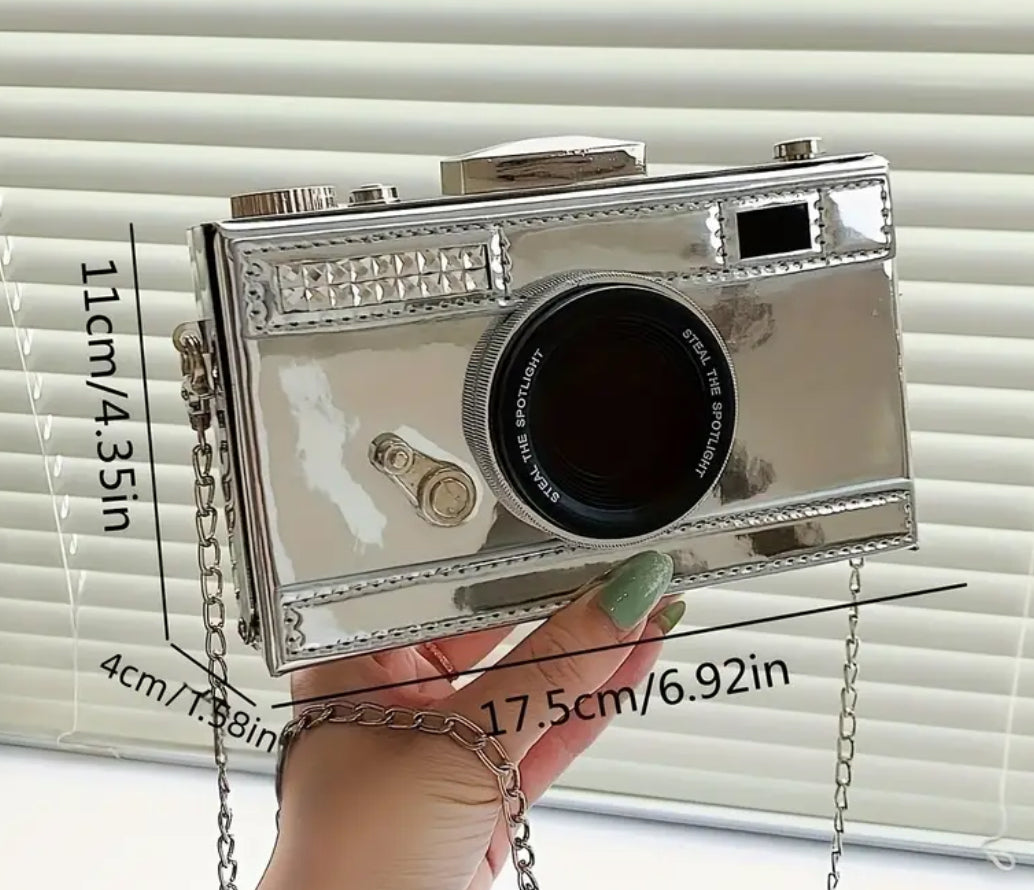 Steal the Spotlight – Camera Handbag (Silver)