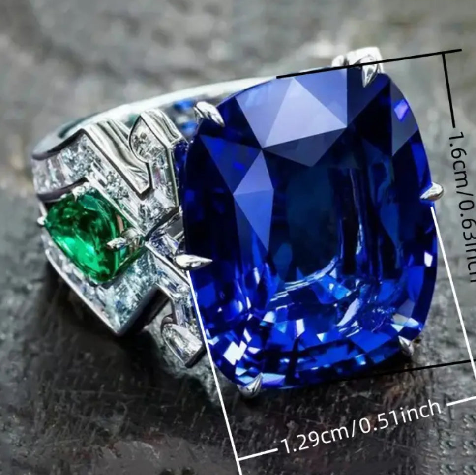 Bague plaquée or avec zircone bleue