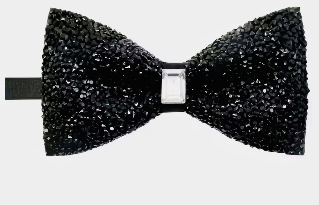 Nœud papillon noir à strass pour homme