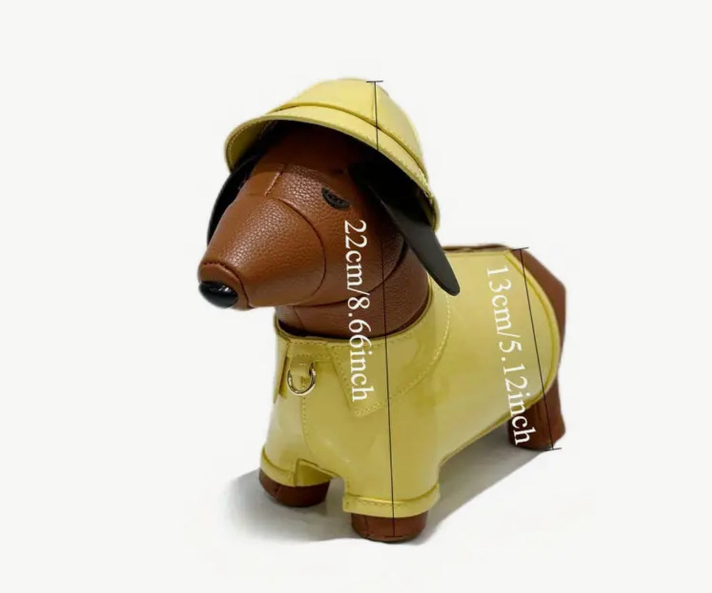 Dachshund Dog in Raincoat Handbag ( with vegan leather strap)