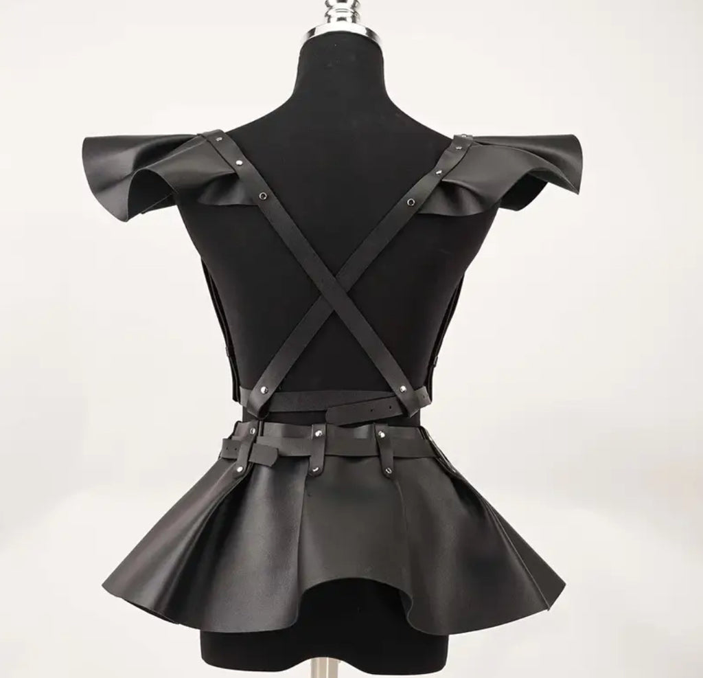 Black PU Leather Buckle Apron