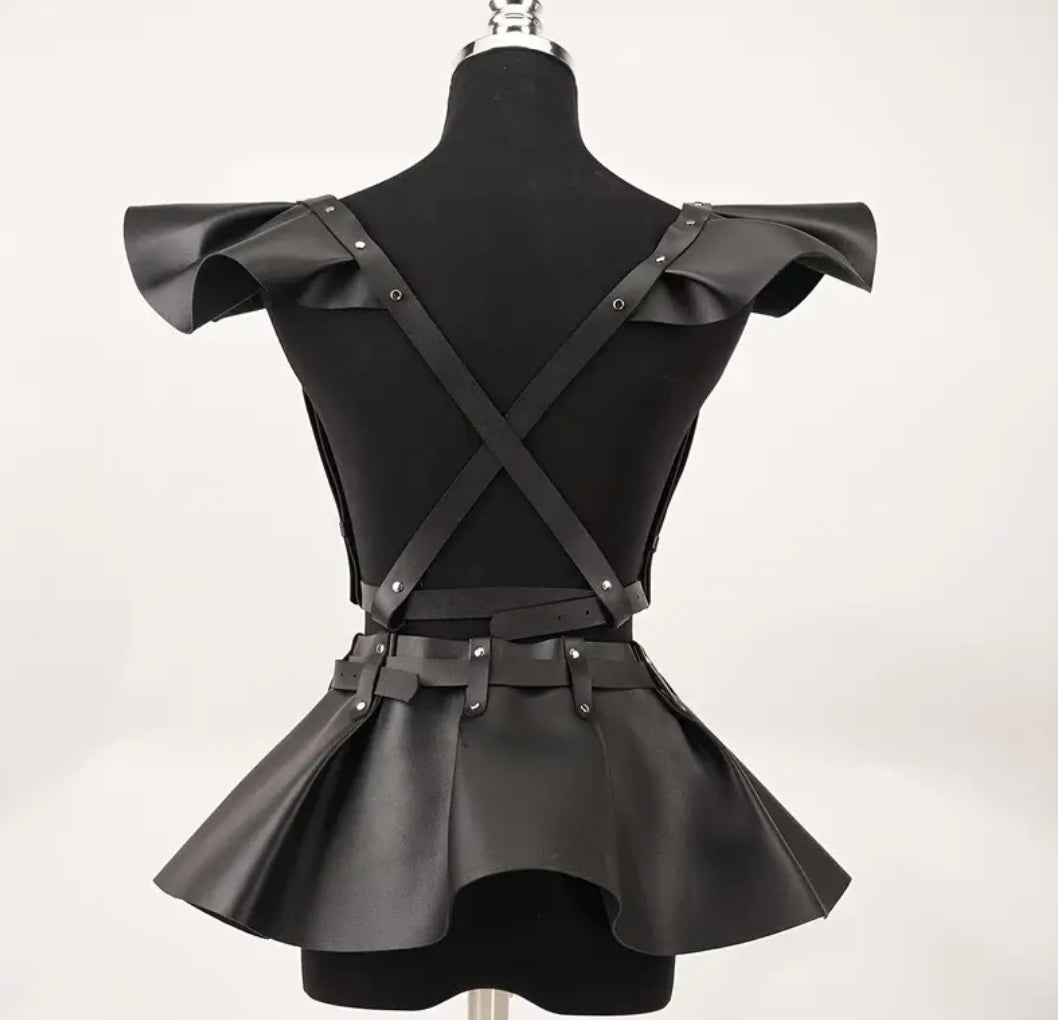 Black PU Leather Buckle Apron