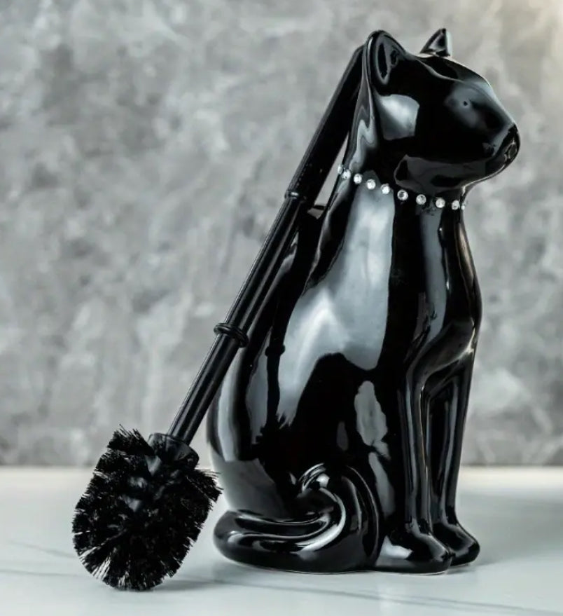 Ceramic Black Cat Toilet brush set