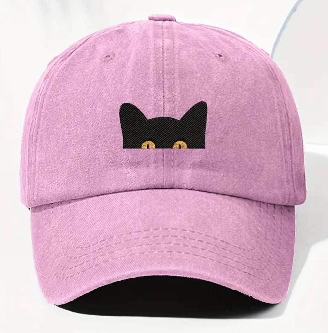 Peeking Black Cat Cap (Pink)