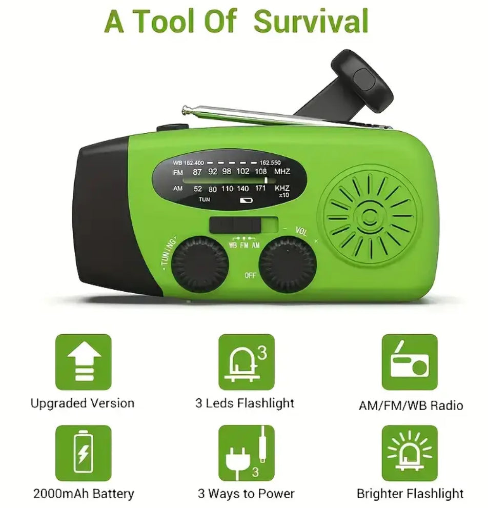 Emergency AM/FM Radio Charging Station (Solar/Hand Cranked/Electric)