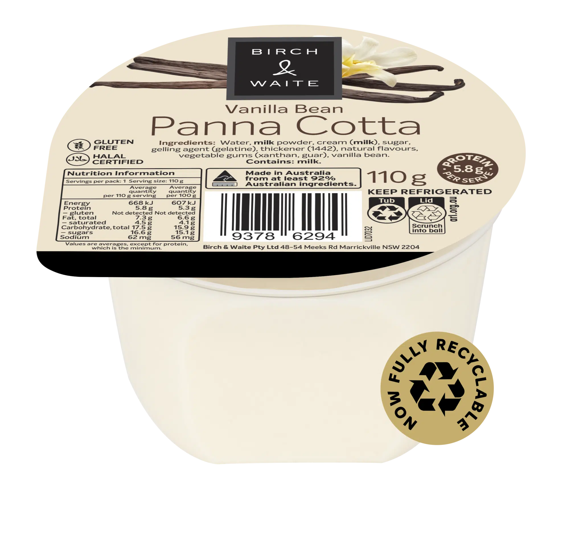Panna Cotta à la vanille 110 g sans gluten