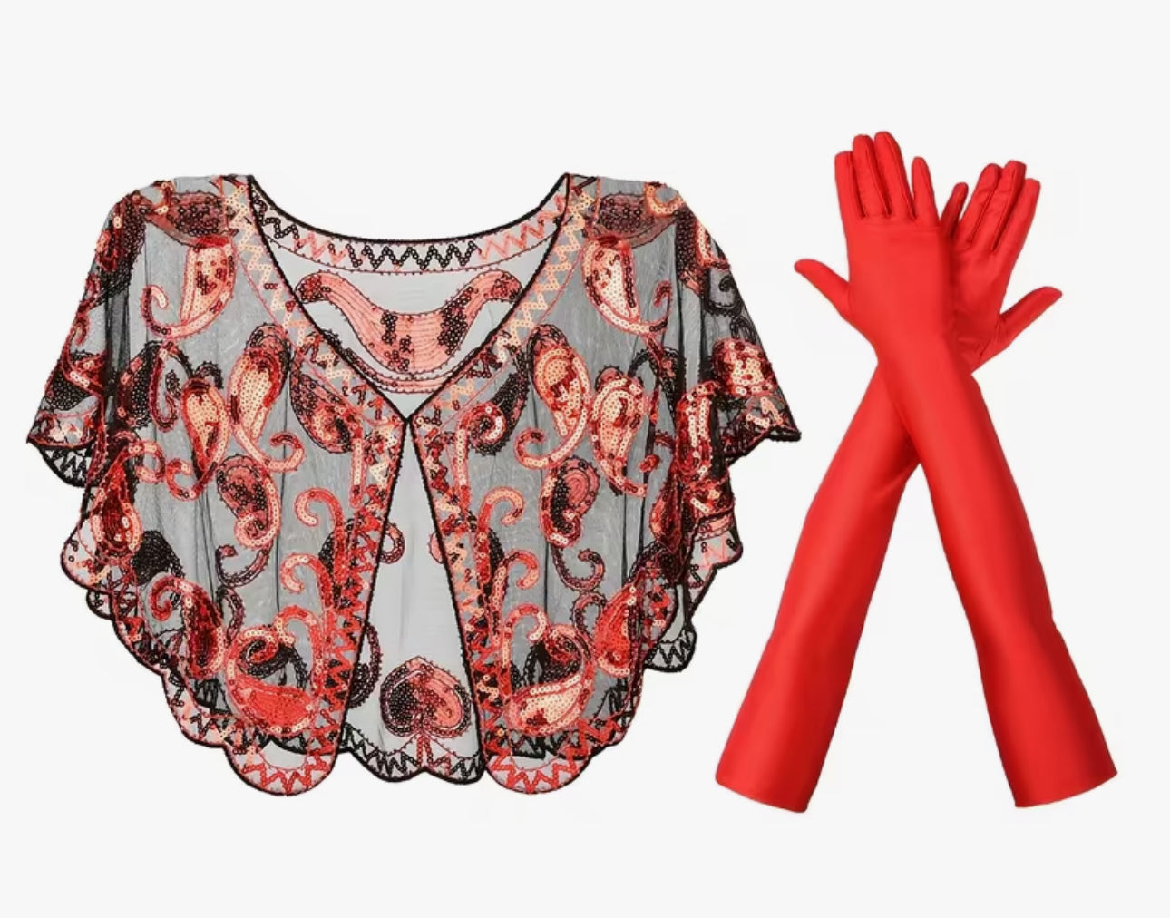 1920’s Red laced shawl and matching gloves