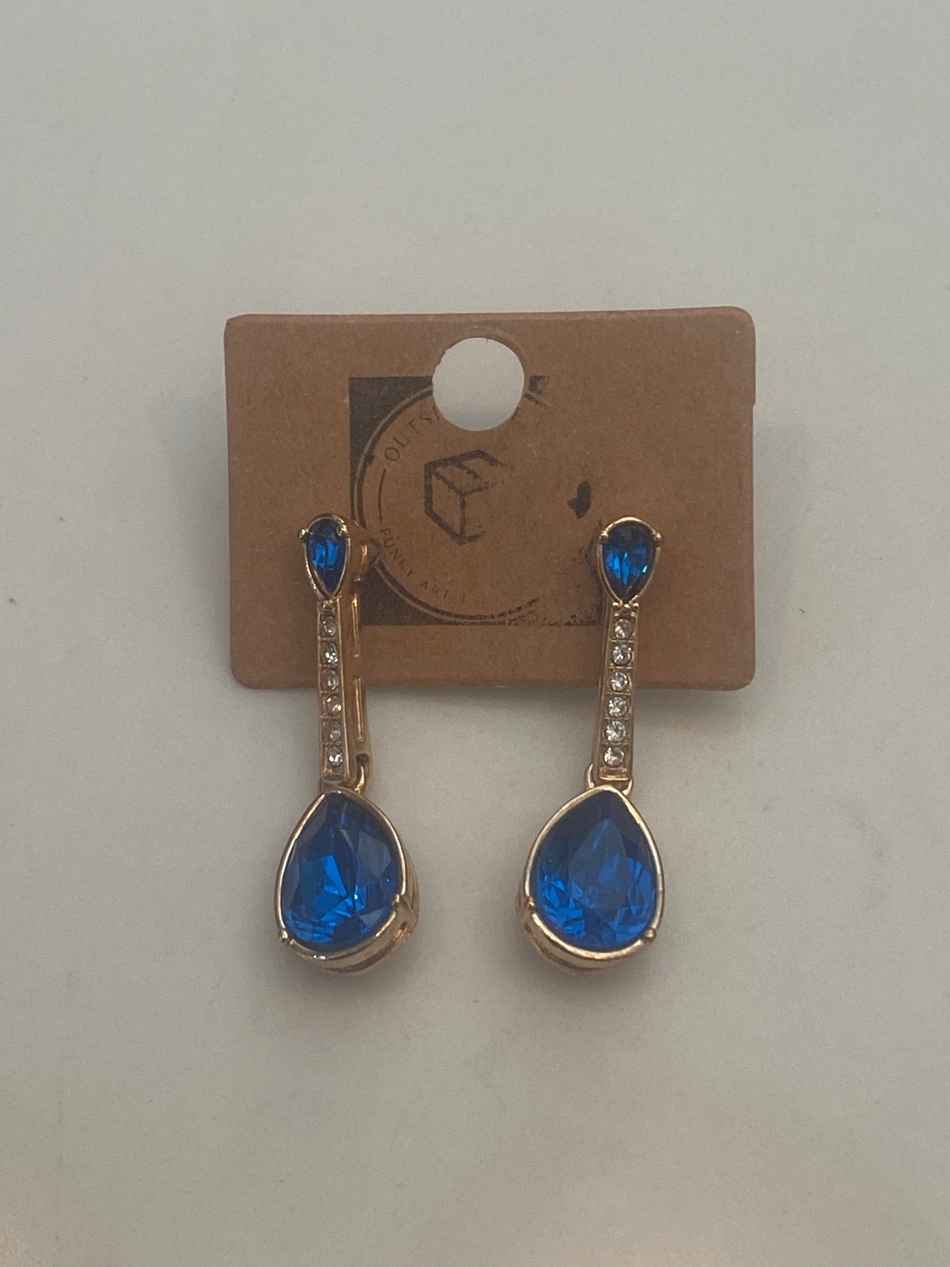 Gold Blue Gemstone Droplet Earrings