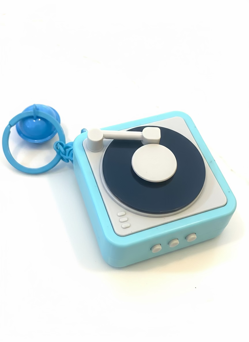 Retro Record Player Keychain with audio recording feature