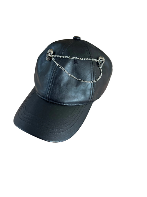 Black Skull Leatherette Cap