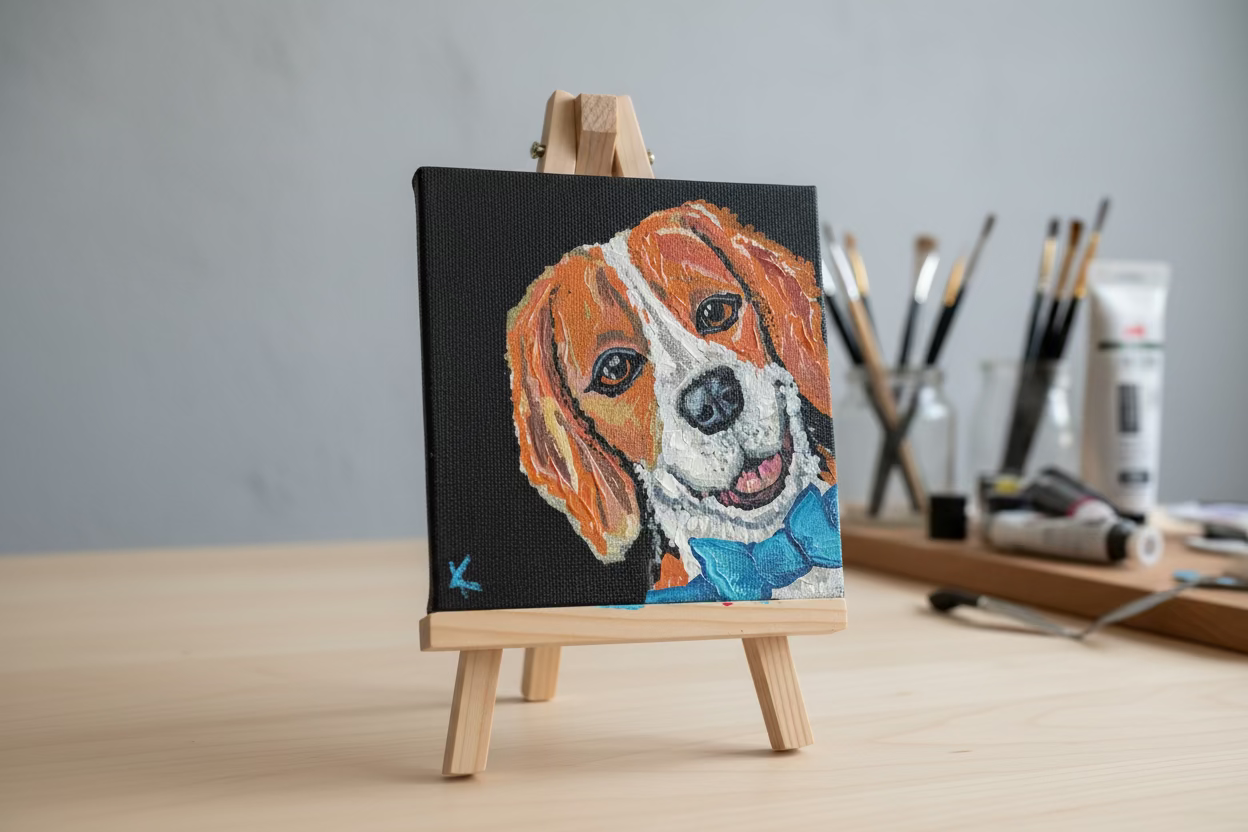 Mini-peintures de chiens sur chevalets