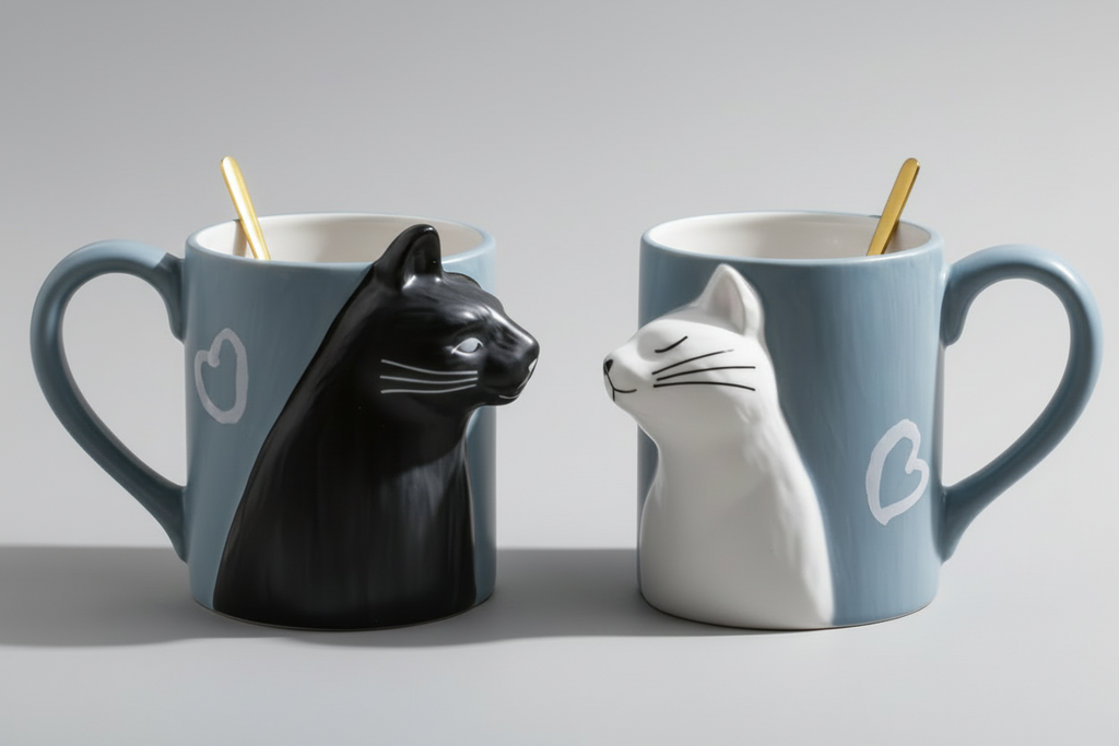 Black  & White Cats Coffee Mugs (Set of 2)