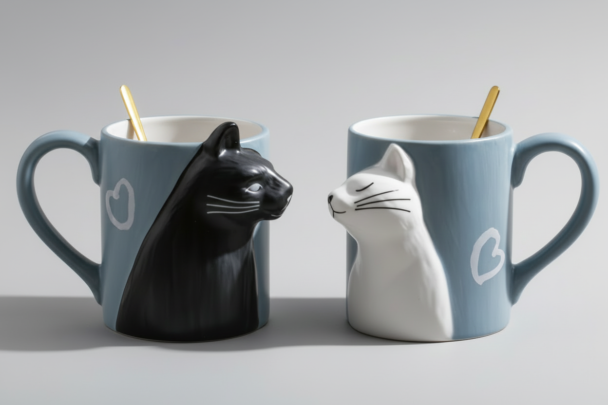 Black  & White Cats Coffee Mugs (Set of 2)