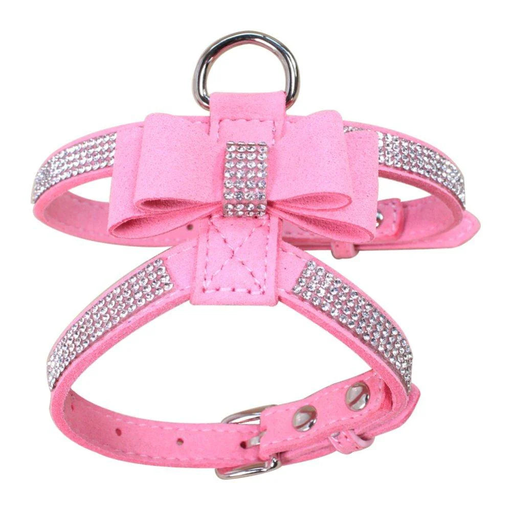 Pink diamonte harness with bow