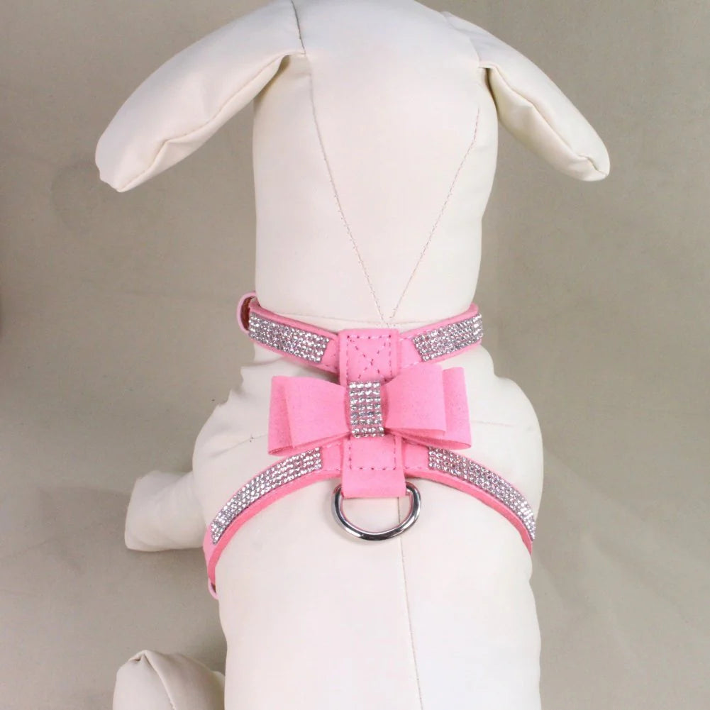 Pink diamonte harness with bow