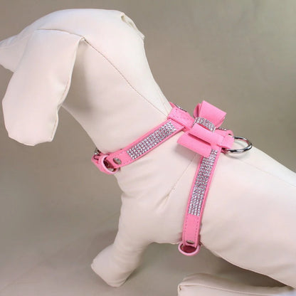 Pink diamonte harness with bow