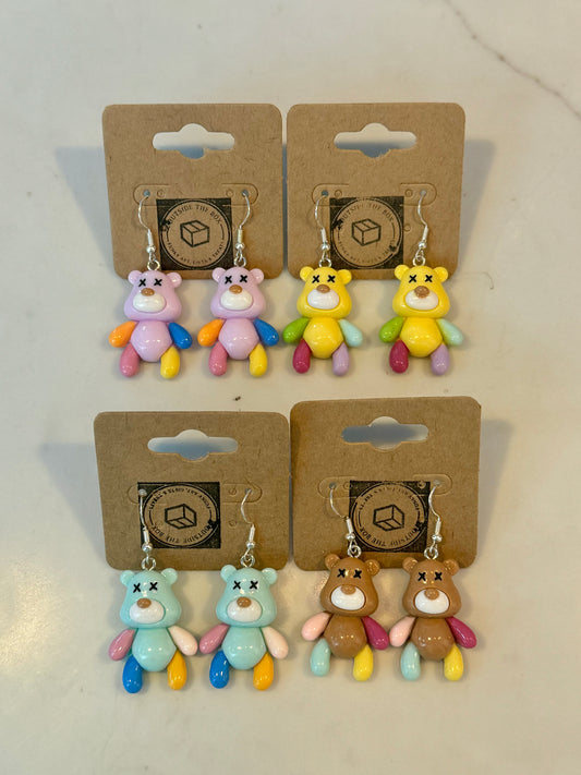 Colourful Teddy bear sterling silver earrings