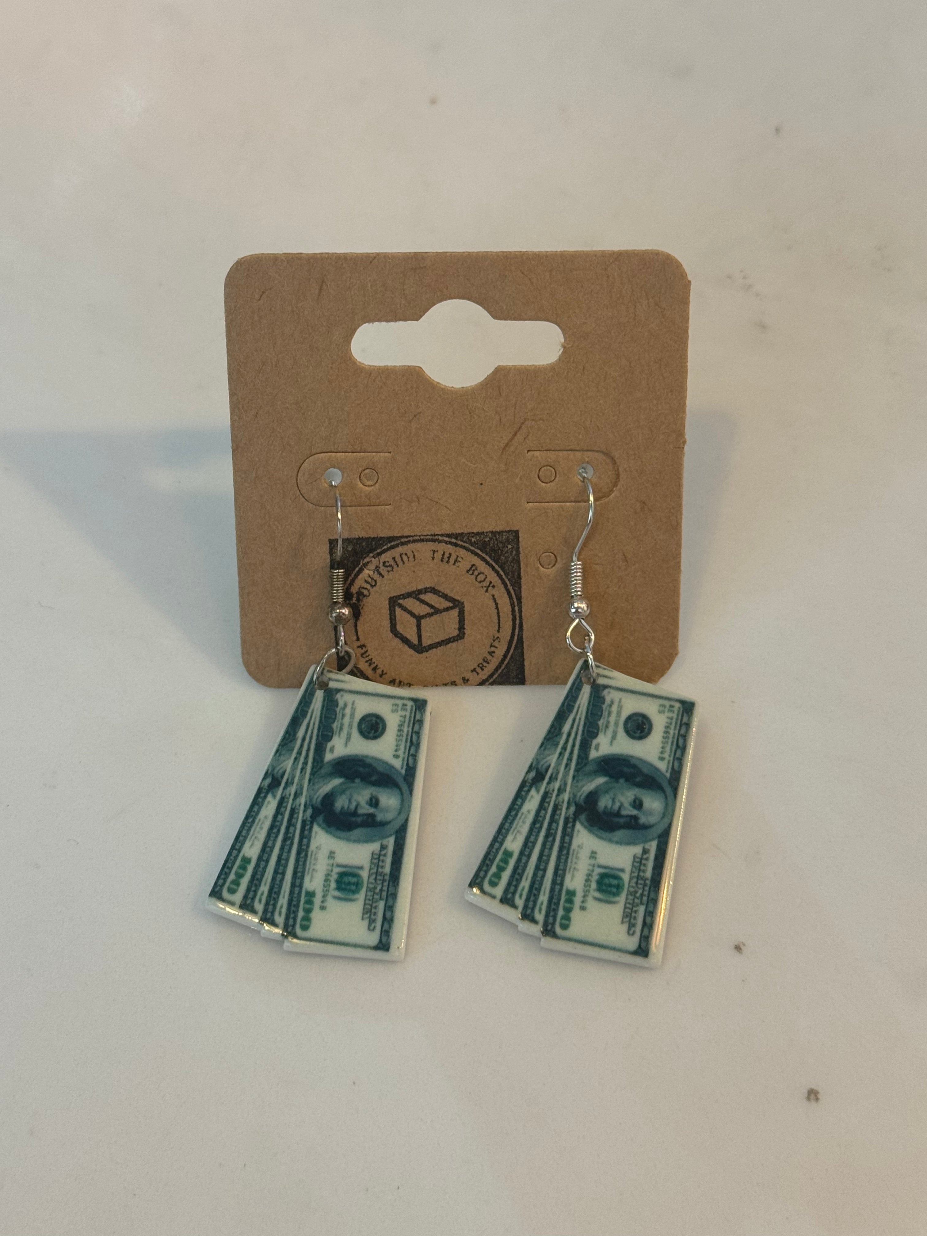 Money sterling silver earrings