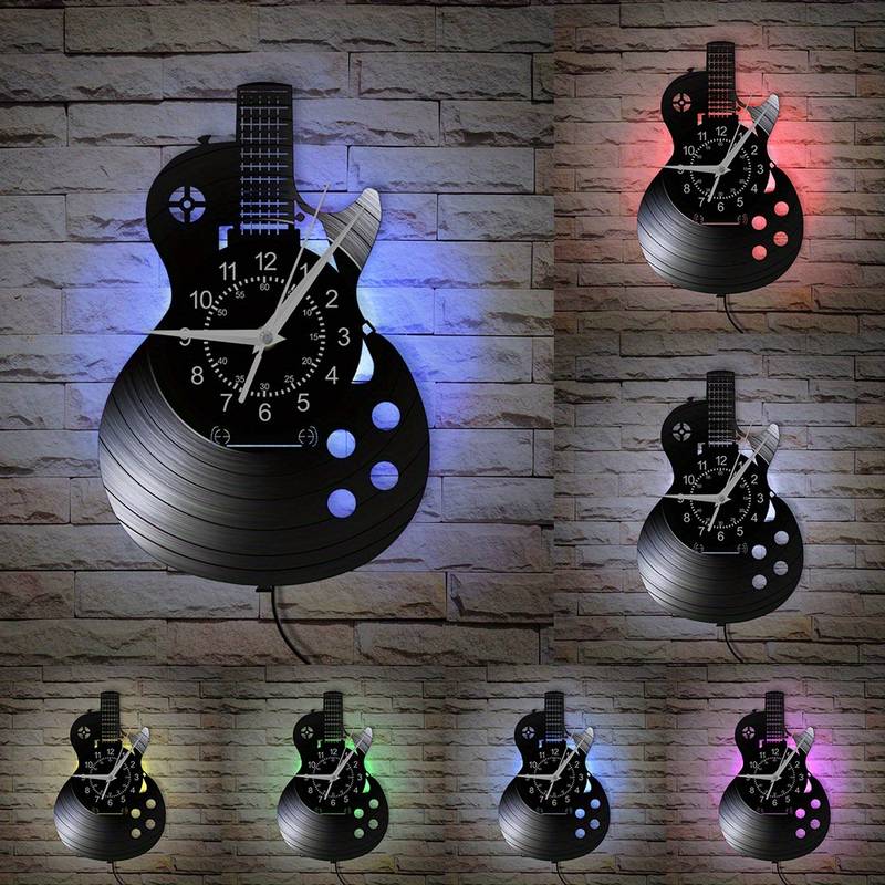 Vinyl Guitar wall clock with LED