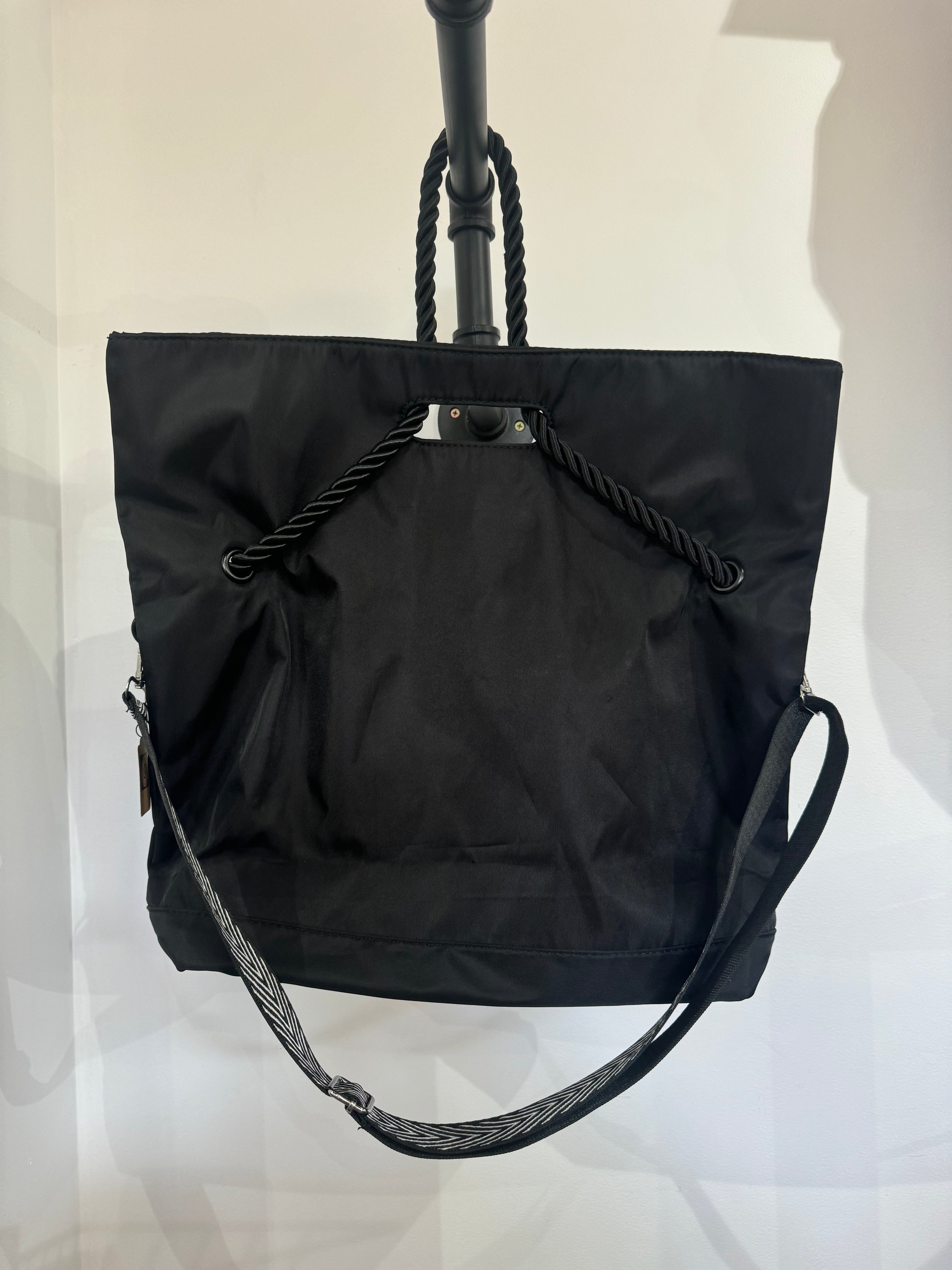 Large Black fabric shoulder bag with rope strap