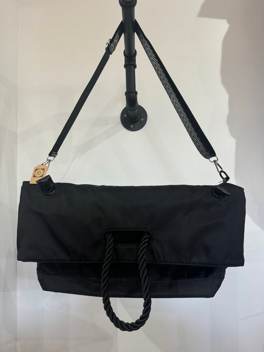 Large Black fabric shoulder bag with rope strap