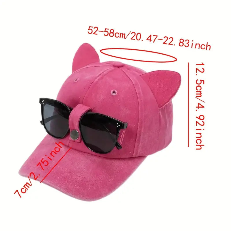 Casquette de baseball avec oreilles de chat et lunettes de soleil