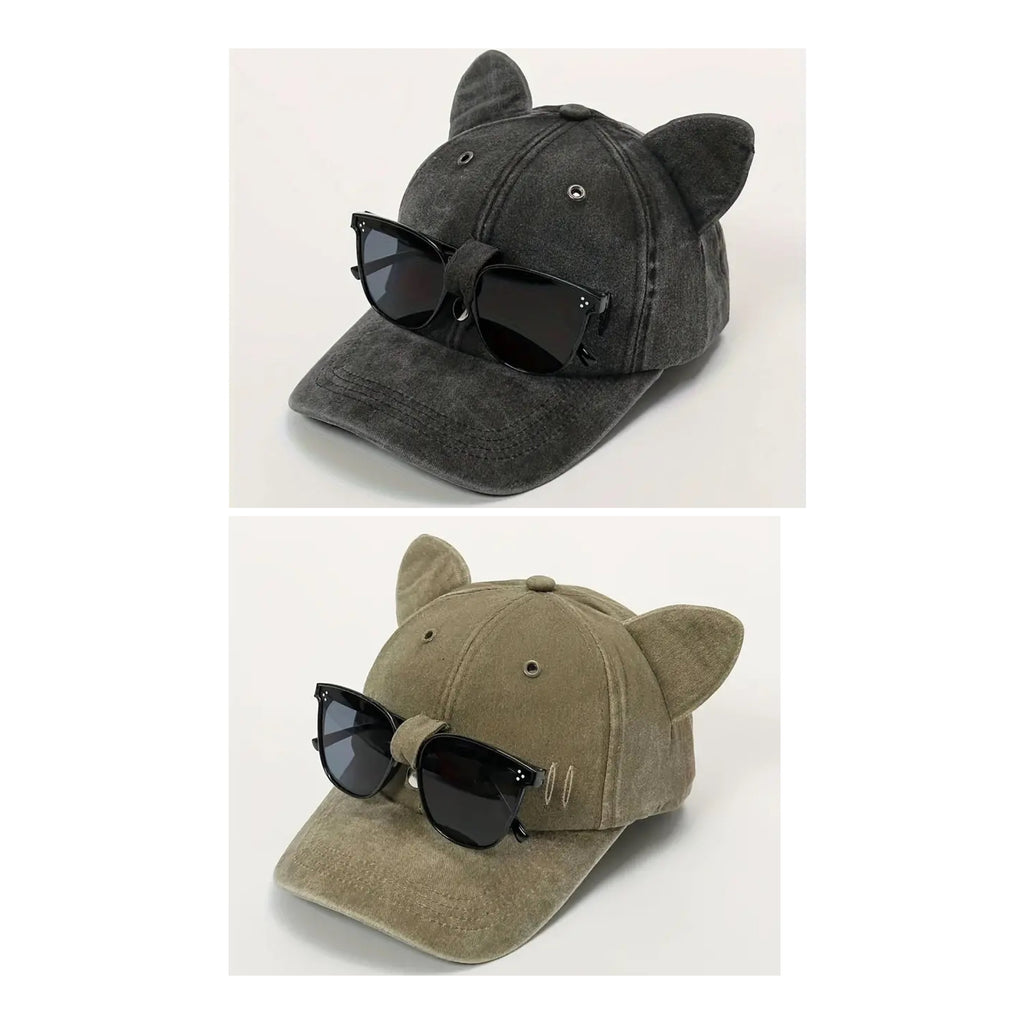 Casquette de baseball avec oreilles de chat et lunettes de soleil