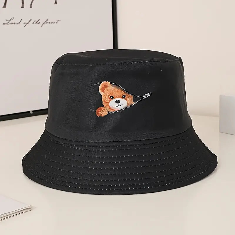 Chapeau seau à fermeture éclair avec ours