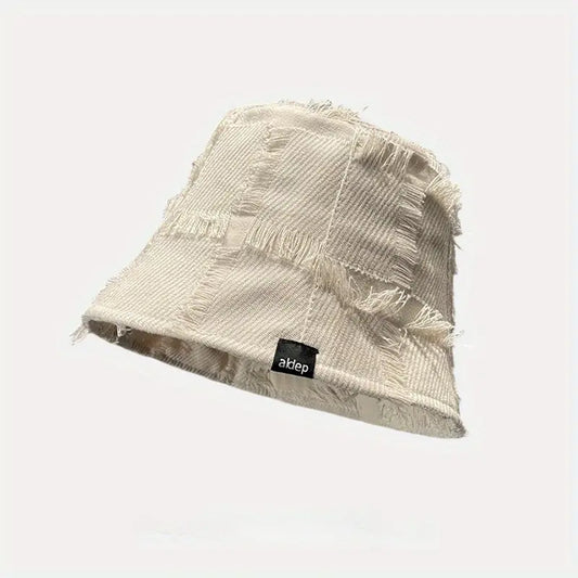 Beige raw trim bucket hat