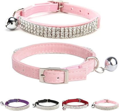 Pink Velvet diamonte cat collar with bell