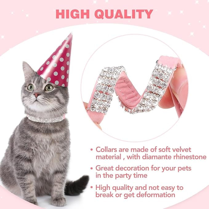 Pink Velvet diamonte cat collar with bell